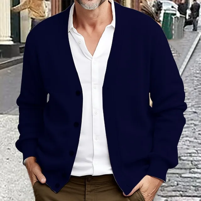 Men’s Sweater Cropped Sweater Cardigan Sweater Ribbed Knit Regular Knitted Plain V Neck Warm Ups Modern Contemporary Daily Wear Going out Clothing Apparel Winter Black Burgundy S M L 5d0c4499b839c8f97a44e56257b26db2