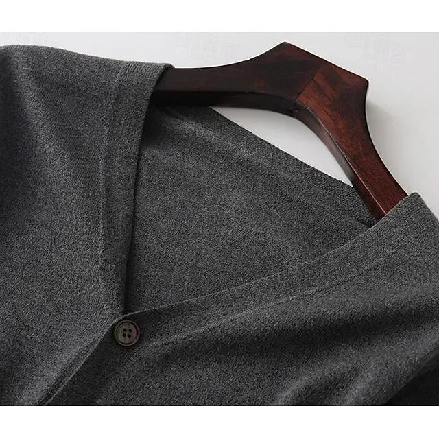 Men’s Sweater Cropped Sweater Cardigan Sweater Ribbed Knit Regular Knitted Plain V Neck Warm Ups Modern Contemporary Daily Wear Going out Clothing Apparel Winter Black Burgundy S M L fa4615658946a09a099a531aeb22e167