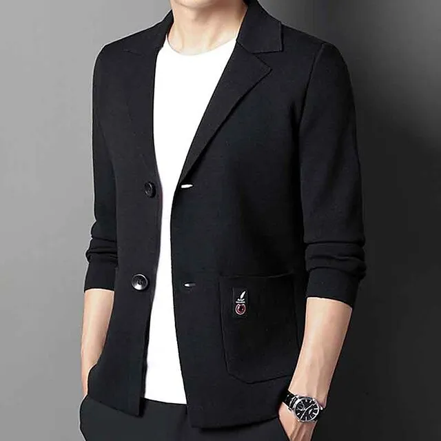 Men’s Cardigan Sweater Ribbed Knit Regular Knitted Plain Lapel Warm Ups Modern Contemporary Daily Wear Going out Clothing Apparel Fall Winter Black Camel S M L 5eb555332626a4c9434b87479560d5ea