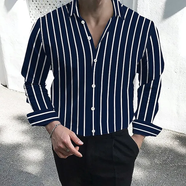 Men’s Dress Shirt Button Down Shirt Collared Shirt Black White Red Long Sleeve Striped Collar Wedding Work Clothing Apparel 14d8fe7eead06b549abb26e6f2c0224e