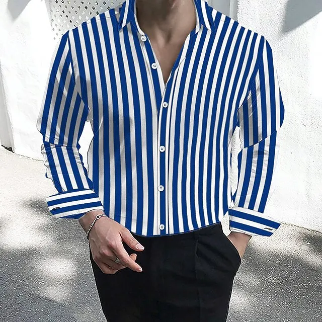 Men’s Dress Shirt Button Down Shirt Collared Shirt Black White Red Long Sleeve Striped Collar Wedding Work Clothing Apparel 7efc06991e3a5396a511c2177941515c