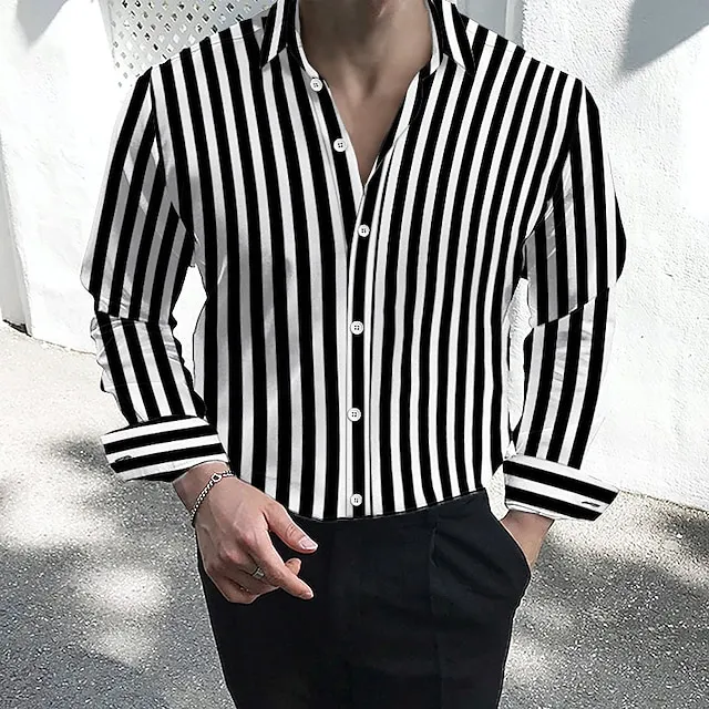 Men’s Dress Shirt Button Down Shirt Collared Shirt Black White Red Long Sleeve Striped Collar Wedding Work Clothing Apparel 9b3fd31036e2902d04df9906b30b43be