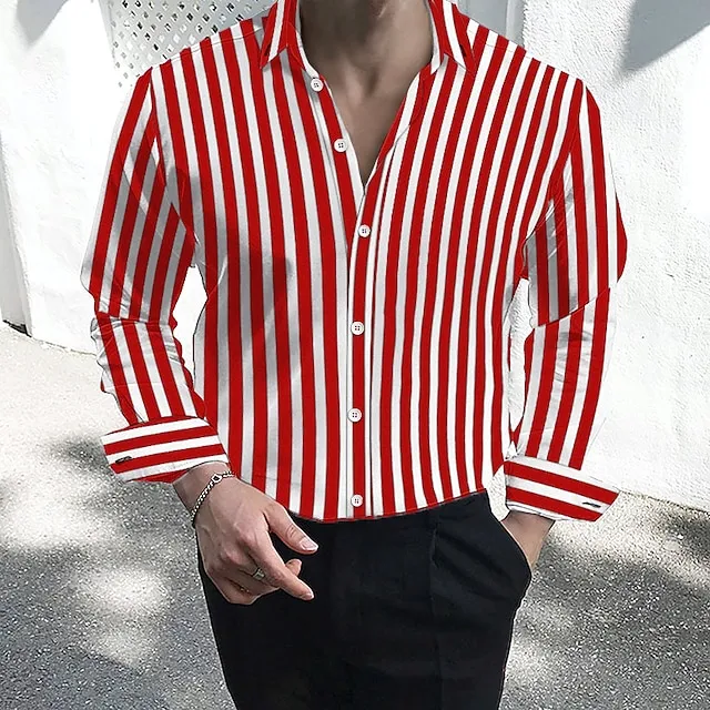 Men’s Dress Shirt Button Down Shirt Collared Shirt Black White Red Long Sleeve Striped Collar Wedding Work Clothing Apparel ad38605d0526690bec3e1f6c30d66bf8