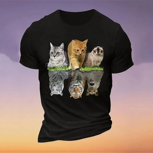 Animal Cat Graphic Prints Black White Red & White T shirt Tee Graphic Tee Men's Graphic Cotton Blend Shirt Classic Casual Shirt Short Sleeve Comfortable Tee Outdoor Street Summer Fashion Designer