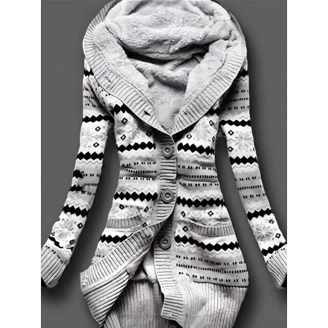 Women's Cardigan Sweater Hooded Ribbed Knit Polyester Patchwork Button Fall Winter Long Daily Going out Weekend Stylish Casual Soft Long Sleeve Geometric Color Block Gray S M L