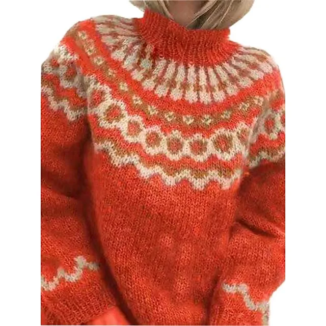 Women’s Pullover Sweater Jumper Turtleneck Ribbed Knit Polyester Patchwork Fall Winter Daily Going out Weekend Stylish Casual Soft Long Sleeve Geometric Color Block Black Red Khaki S M L 17d2844037c5d1f4b2a57fdfd80e032b