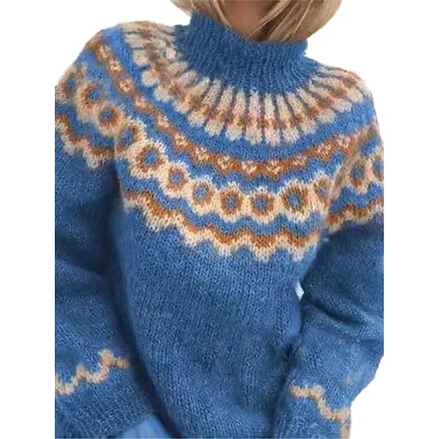 Women’s Pullover Sweater Jumper Turtleneck Ribbed Knit Polyester Patchwork Fall Winter Daily Going out Weekend Stylish Casual Soft Long Sleeve Geometric Color Block Black Red Khaki S M L e224f9656b271dd389eaa1d3aa3d7948