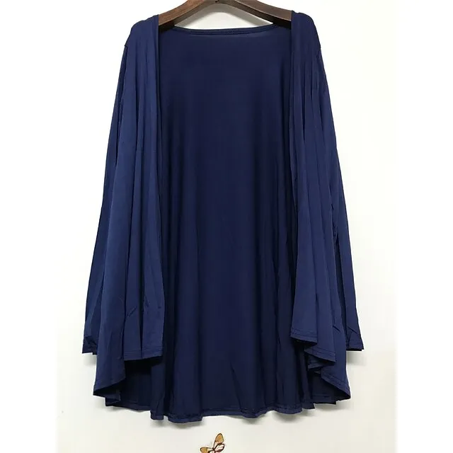 Women’s Cardigan Sweater Open Front Ribbed Knit Polyester Oversized Fall Winter Daily Going out Weekend Stylish Casual Soft Long Sleeve Solid Color Black White Navy Blue M L XL dfb8102fdd65af3104f0476493c14ac1