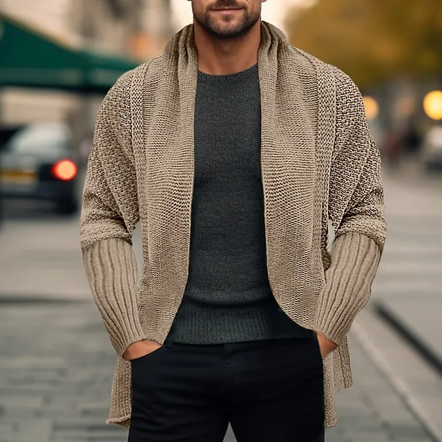 Men's Sweater Cardigan Sweater Ribbed Knit Regular Knitted Plain Open Front Warm Ups Modern Contemporary Daily Wear Going out Clothing Apparel Winter Black Pink S M L