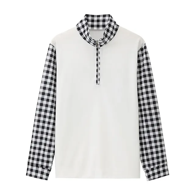Men's Polo Shirt Quarter Zip Polo Work Daily Wear Lapel Long Sleeve Fashion Comfortable Color Block Plaid / Check Zip Up Spring & Fall Regular Fit Black Navy Blue Orange Polo Shirt