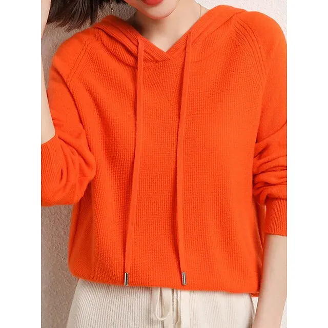 Women’s Pullover Sweater Jumper Hooded Ribbed Knit Wool Oversized Fall Winter Regular Outdoor Daily Going out Stylish Casual Soft Long Sleeve Solid Color Black Camel Purple S M L 0c50125940fbf4794288fd808b7b7551