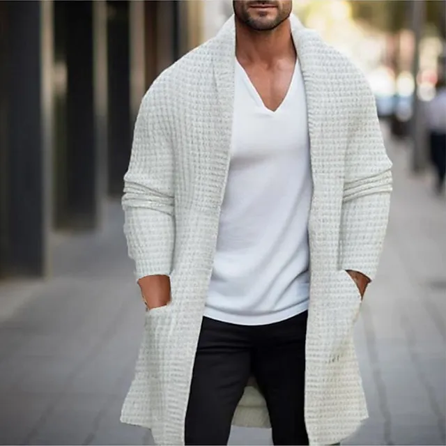 Men's Sweater Cardigan Sweater Ribbed Knit Tunic Knitted Plain Open Front Warm Ups Modern Contemporary Daily Wear Going out Clothing Apparel Winter Pink Green S M L