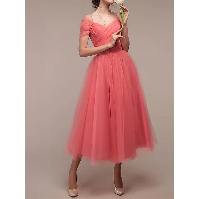 Women's Party Dress Homecoming Dress Cocktail Dress Midi Dress Pink Wine Dark Green Short Sleeve Pure Color Mesh Spring Fall Winter V Neck Fashion Wedding Guest Birthday Vacation S M L XL