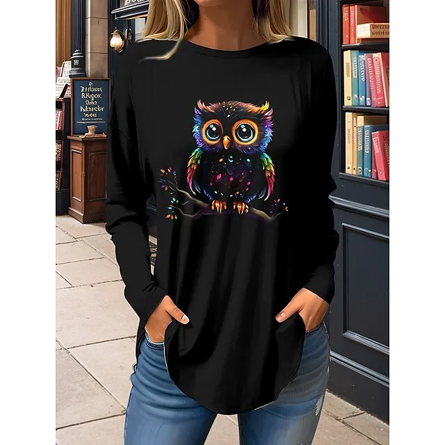 Women’s T shirt Tee Cat 3D Daily Weekend Black Red Purple Print Long Sleeve Fashion Round Neck Regular Fit Spring & Fall a1f2e1a1d37acbe6e71b0fce42da419b