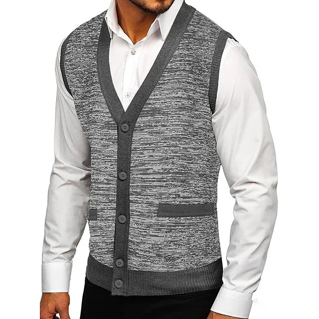 Men's Sweater Vest Ribbed Knit Regular Knitted Button Up Plain V Neck Warm Ups Modern Contemporary Daily Wear Going out Clothing Apparel Winter Black Green M L XL