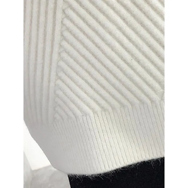 Women’s Pullover Sweater Jumper Stand Collar Ribbed Knit Spandex Yarns Patchwork Split Fall Winter Regular Outdoor Daily Going out Stylish Casual Soft Long Sleeve Solid Color Black White Yellow 9a7ec24ab0dd3b9b10e433abc1eeee49