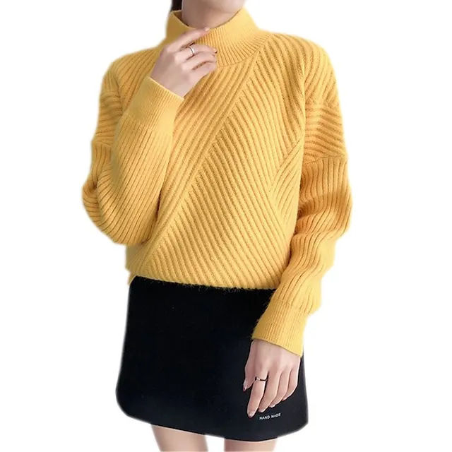 Women’s Pullover Sweater Jumper Stand Collar Ribbed Knit Spandex Yarns Patchwork Split Fall Winter Regular Outdoor Daily Going out Stylish Casual Soft Long Sleeve Solid Color Black White Yellow e6a066274e6828a085f50dcd6cc19bd0