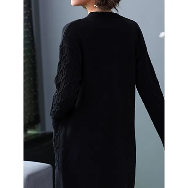 Women’s Cardigan Sweater V Neck Cable Knit Knit Spandex Yarns Button Pocket Fall Winter Long Outdoor Daily Going out Stylish Casual Soft Long Sleeve Solid Color Black Red Blue S M L a393c617311c699abd3bf04d8c9567fd