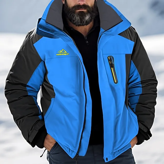 Men’s Hoodie Jacket Hiking Jacket Ski Jacket Rain Jacket Outdoor Daily Wear Warm Zipper Pocket Winter Color Block Fashion Streetwear Hooded Regular Black Red Blue Army Green Gray Jacket 338561526a2d1e02e45ab096f456a601