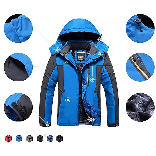 Men’s Hoodie Jacket Hiking Jacket Ski Jacket Rain Jacket Outdoor Daily Wear Warm Zipper Pocket Winter Color Block Fashion Streetwear Hooded Regular Black Red Blue Army Green Gray Jacket f15f6ec7cb9e7dde81547d2dc36ee520