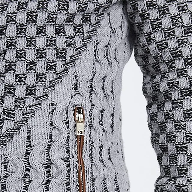 Men’s Cardigan Sweater Turtleneck Sweater Ribbed Knit Regular Side Pockets Cropped Plain Turtleneck Warm Ups Modern Contemporary Casual Daily Wear Clothing Apparel Fall Winter Gray S M L aa9577ed1cbd72de2d4e12c84db5709c