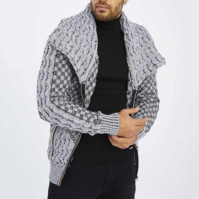 Men’s Cardigan Sweater Turtleneck Sweater Ribbed Knit Regular Side Pockets Cropped Plain Turtleneck Warm Ups Modern Contemporary Casual Daily Wear Clothing Apparel Fall Winter Gray S M L f9d873674bc9ca537819979576678798