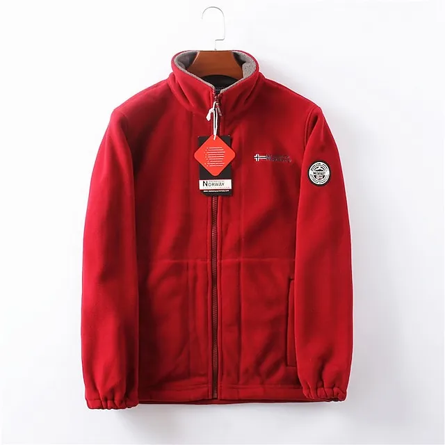 Men’s Winter Jacket Polar Fleece Jacket Fleece Jacket Outdoor Daily Wear Warm Pocket Fall Winter Plain Fashion Streetwear Lapel Regular Black Red Blue Brown Gray Jacket cd765cf279fa54064e466889cabeb80d