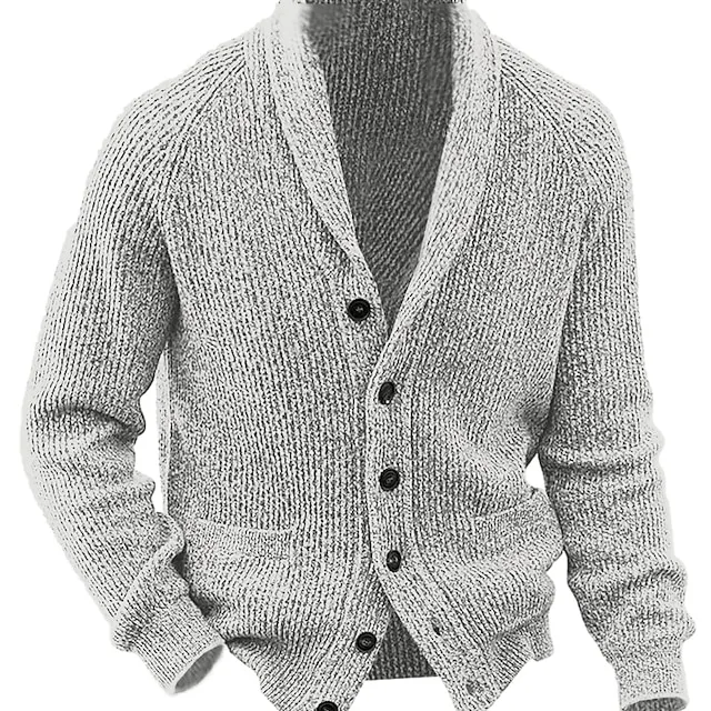 Men's Cardigan Sweater Cropped Sweater Cable Knit Regular Button Up Pocket Plain Shawl Collar Warm Ups Modern Contemporary Daily Wear Going out Clothing Apparel Raglan Sleeves Winter Army Green Black