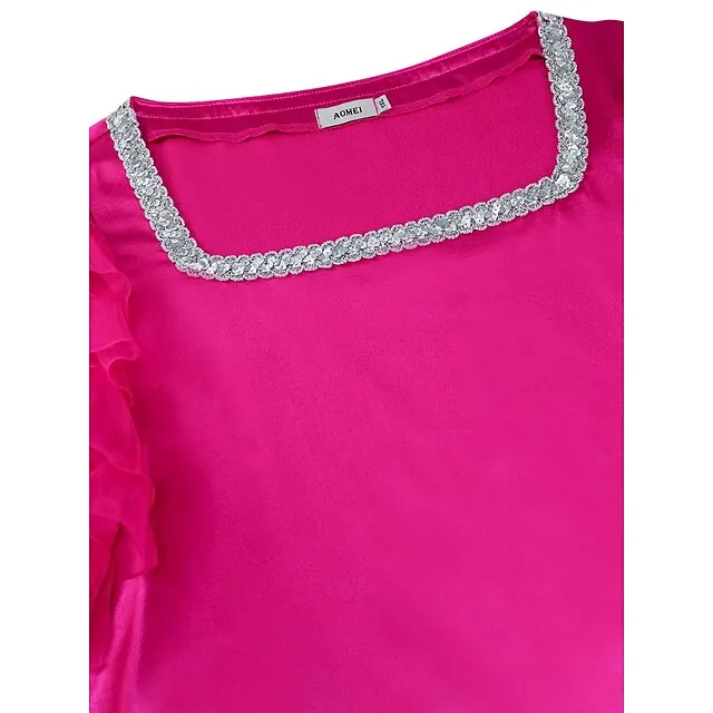 Women’s Party Dress Wedding Guest Dress Peplum Dresses Mini Dress Fuchsia Short Sleeve Pure Color Ruffle Spring Fall Winter Square Neck Fashion Winter Dress Wedding Guest Evening Party 2023 S M L XL 28bfe501de1ac79f3a37887ba0266384