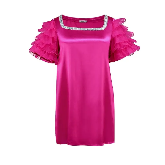 Women’s Party Dress Wedding Guest Dress Peplum Dresses Mini Dress Fuchsia Short Sleeve Pure Color Ruffle Spring Fall Winter Square Neck Fashion Winter Dress Wedding Guest Evening Party 2023 S M L XL 79b5983f198412cc85bf8c20acd3e9e5