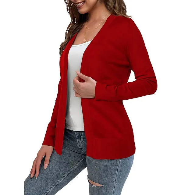 Women’s Knitted Cardigan Coat Classic V Neck Long Sleeve Open Front Sweater Fall Solid Color Cardigans Wine S M L 18a687155b55d7714330bd8bbcee71c3