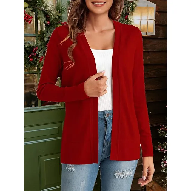 Women’s Knitted Cardigan Coat Classic V Neck Long Sleeve Open Front Sweater Fall Solid Color Cardigans Wine S M L 6f44d6ae514974d08179b56efd32157d
