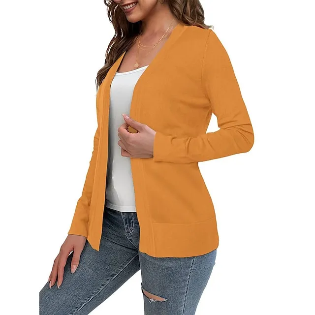 Women’s Knitted Cardigan Coat Classic V Neck Long Sleeve Open Front Sweater Fall Solid Color Cardigans Wine S M L 93feea843f4589c026a7dcc815848ac7
