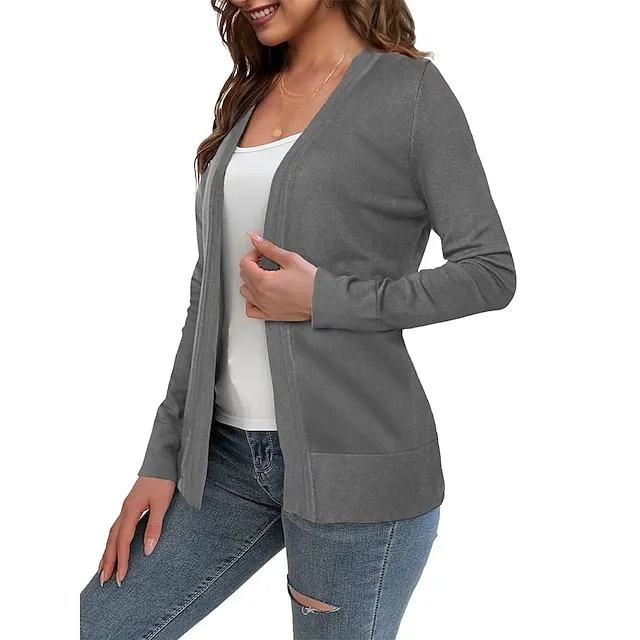 Women’s Knitted Cardigan Coat Classic V Neck Long Sleeve Open Front Sweater Fall Solid Color Cardigans Wine S M L acf69ab14d565fcbe18f5abc4bdc18b8