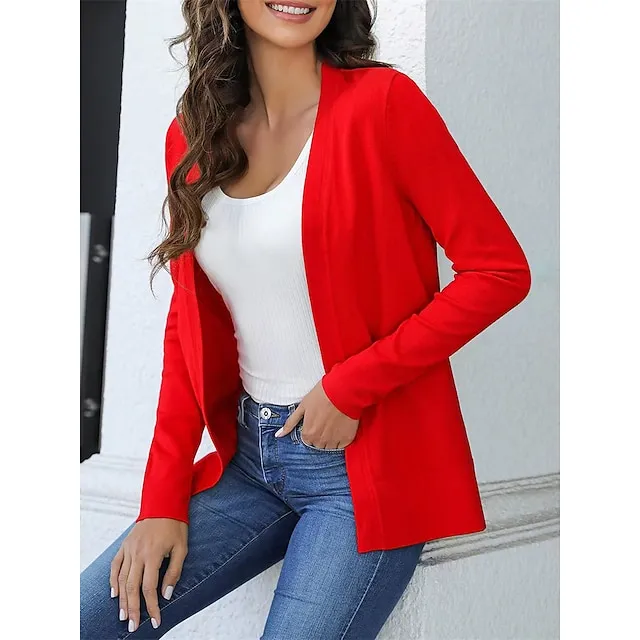 Women’s Knitted Cardigan Coat Classic V Neck Long Sleeve Open Front Sweater Fall Solid Color Cardigans Wine S M L c55b007629158d8ba50c5f6be5cc8bee