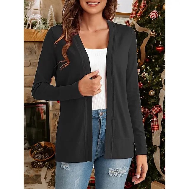 Women’s Knitted Cardigan Coat Classic V Neck Long Sleeve Open Front Sweater Fall Solid Color Cardigans Wine S M L ca848a1fb9feb319b90a6c5bc8335288
