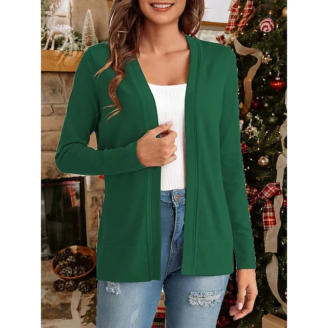 Women’s Knitted Cardigan Coat Classic V Neck Long Sleeve Open Front Sweater Fall Solid Color Cardigans Wine S M L fbf483298f1a906a6958f2f2d7efcf9e