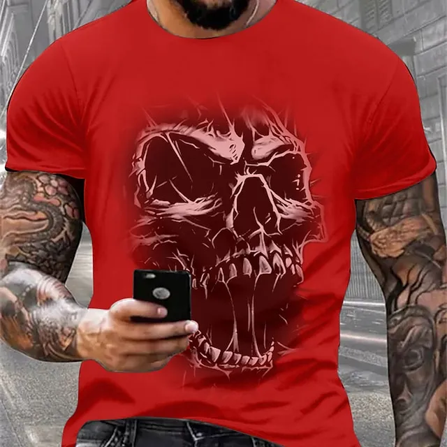 Skull Black White Red T shirt Tee Men’s Graphic Cotton Blend Shirt Sports Classic Shirt Short Sleeve Comfortable Tee Sports Outdoor Holiday Summer Fashion Designer Clothing S M L XL XXL XXXL 50f792064982451534d36fd8c0e8c46d
