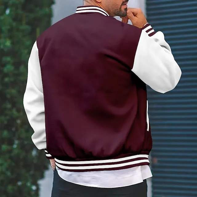 Men’s Lightweight Jacket Bomber Jacket Varsity Jacket Outdoor Daily Wear Warm Fall Winter Color Block Fashion Streetwear Stand Collar Regular Black Wine Red Purple Light Grey Jacket 3195ce60fde17ce0f566993b3b58504d