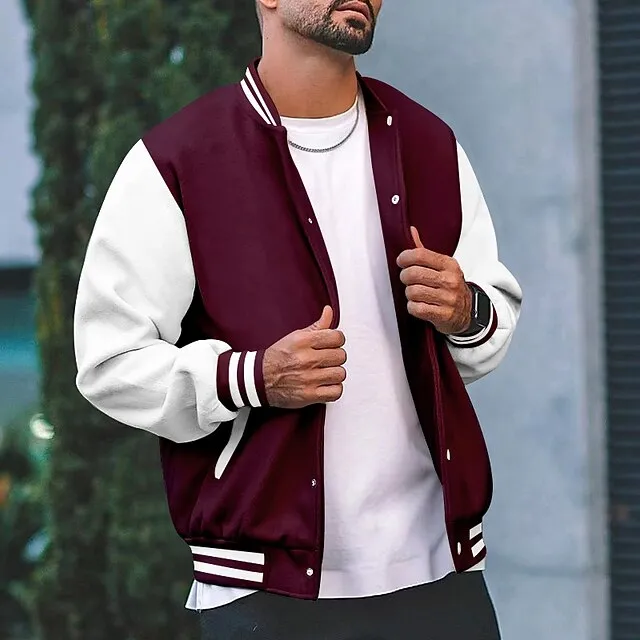 Men’s Lightweight Jacket Bomber Jacket Varsity Jacket Outdoor Daily Wear Warm Fall Winter Color Block Fashion Streetwear Stand Collar Regular Black Wine Red Purple Light Grey Jacket 7bc93c96b17b06efb2e5a9555dff0039