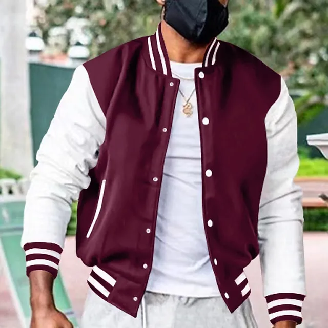 Men’s Lightweight Jacket Bomber Jacket Varsity Jacket Outdoor Daily Wear Warm Fall Winter Color Block Fashion Streetwear Stand Collar Regular Black Wine Red Purple Light Grey Jacket b537b757ba6392905a60cca71da644e5