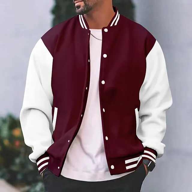 Men’s Lightweight Jacket Bomber Jacket Varsity Jacket Outdoor Daily Wear Warm Fall Winter Color Block Fashion Streetwear Stand Collar Regular Black Wine Red Purple Light Grey Jacket d56f01c340b88c00c86cf1ccb642965e