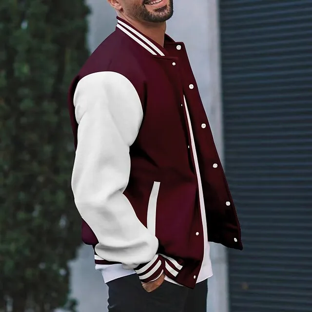 Men’s Lightweight Jacket Bomber Jacket Varsity Jacket Outdoor Daily Wear Warm Fall Winter Color Block Fashion Streetwear Stand Collar Regular Black Wine Red Purple Light Grey Jacket e6bf17fcc9c4a2b99f0395ffd1dbb69c