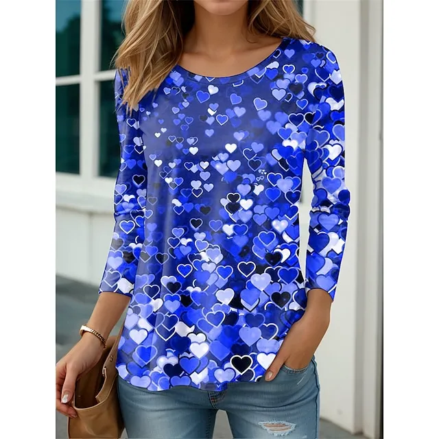 Women’s T shirt Tee Heart Weekend Pink Red Blue Print Long Sleeve Fashion Round Neck Regular Fit Spring & Summer 83a1b9e88fd02e8dd5bb4681168a6efa