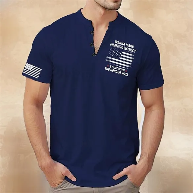 National Flag White Navy Blue Henley Shirt Tee Top Men’s Graphic 100% Cotton Shirt Fashion Classic Shirt Short Sleeve Comfortable Tee Sports Outdoor Vacation Summer Fashion Designer Clothing S M L XL 670bdaf829435820d3b51c930d94f1d1